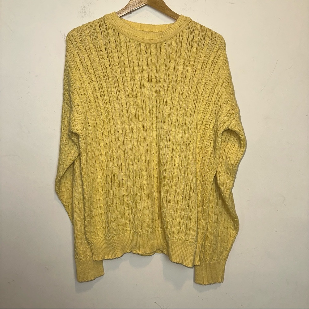 Vintage Brooks Brother Women’s Medium Sweater Yellow Cable Knit Crewneck Preppy
